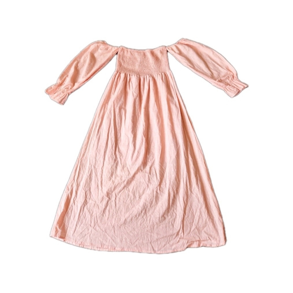 Cottagecore  Smocked Maxi Dress Peach Puff‎ Sleeve Boho Prairie Romantic Medium